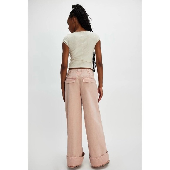 Free People Long Game Chinos Soft Pink Mauve Wide Leg - Picture 9 of 9